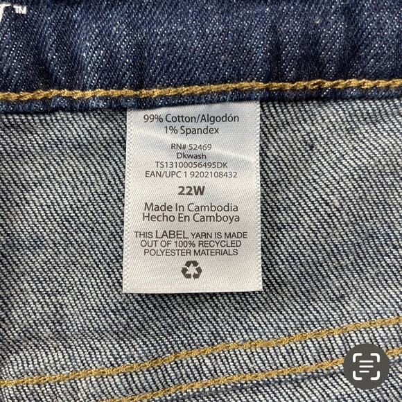 Terra & Sky Size 22W High Rise Dark Wash Frayed Hem Side Slit Denim Jean Shorts - Picture 5 of 9